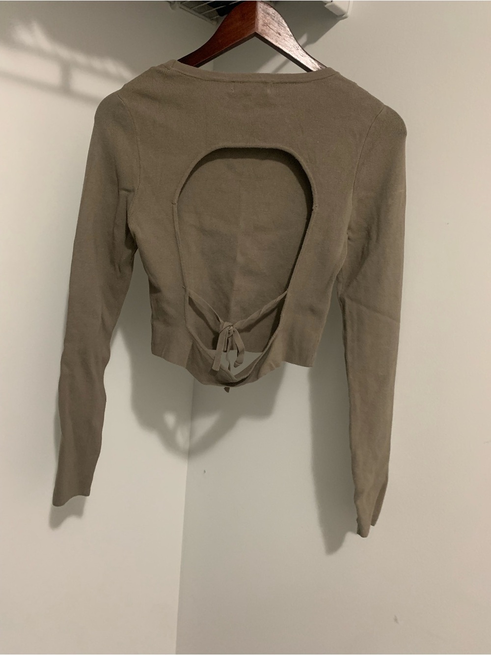 Glassons Taupe Open-Back Tie Detail Long Sleeve Crop Top